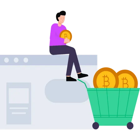 Boy is holding a bitcoin in his hand Illustration
