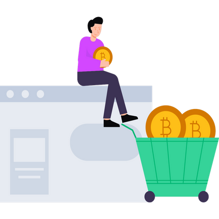 Boy is holding a bitcoin in his hand  Illustration