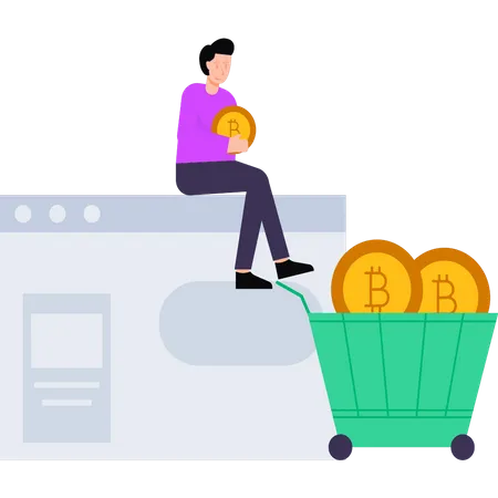 Boy is holding a bitcoin in his hand  Illustration