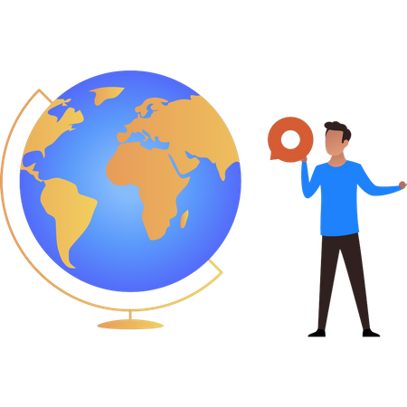 Boy is holding a globe pin  イラスト