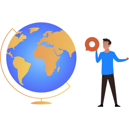 A Boy Is Holding A Globe Pin Illustration