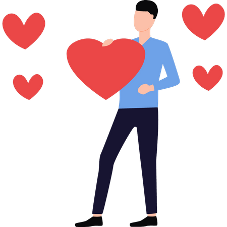Boy is holding a heart  Illustration