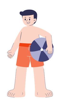 Boy is holding beach ball  イラスト