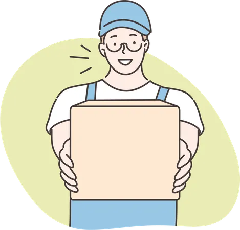 Boy is holding delivery box  Illustration