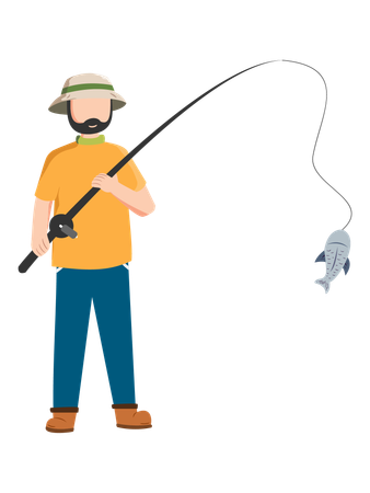 Boy is holding fishing hook  Illustration