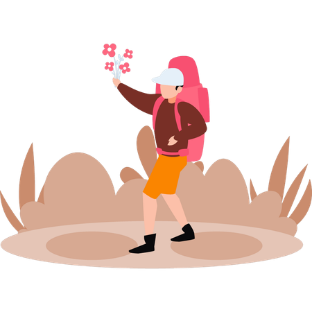 Boy is holding forest flowers  Illustration