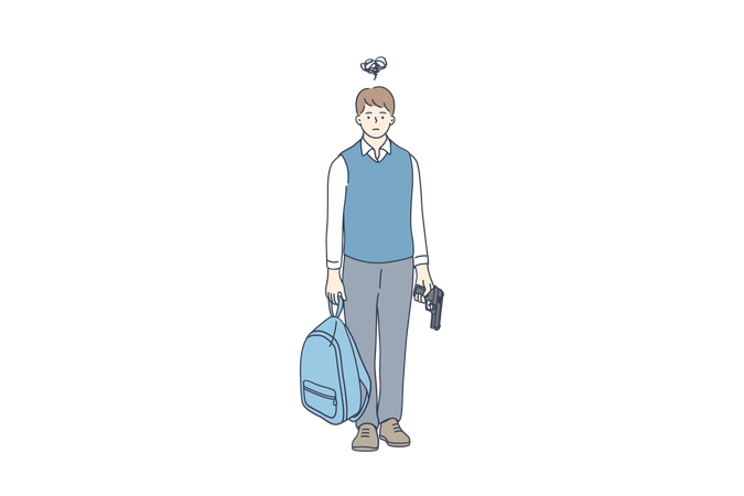 Boy is holding gun  Illustration