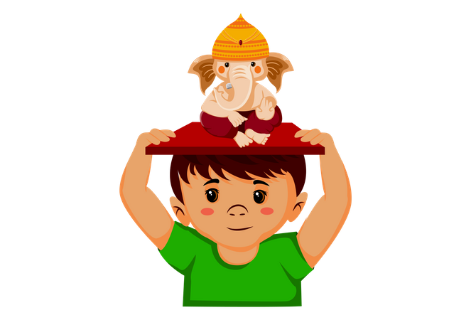 Boy is holding Lord Ganesh on his head  Illustration