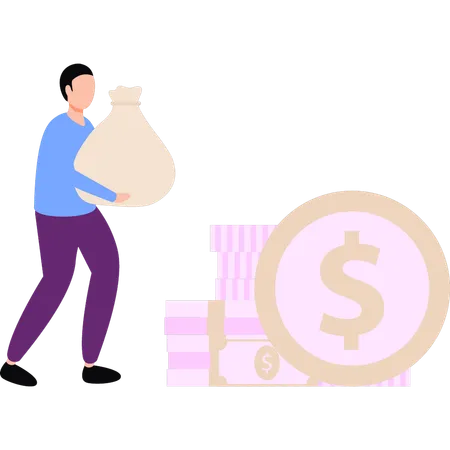 The Boy Is Holding The Dollar Bag Illustration
