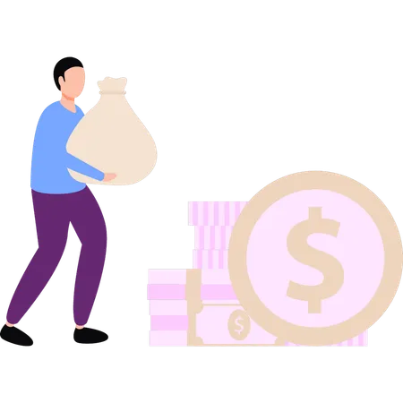 Boy is holding money bag  Illustration