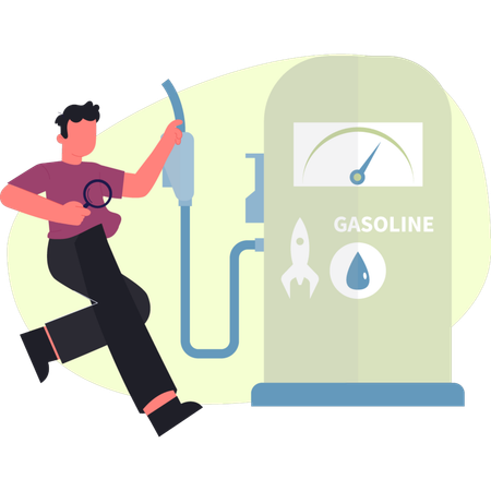 Boy is holding petrol pump nozzle  Illustration