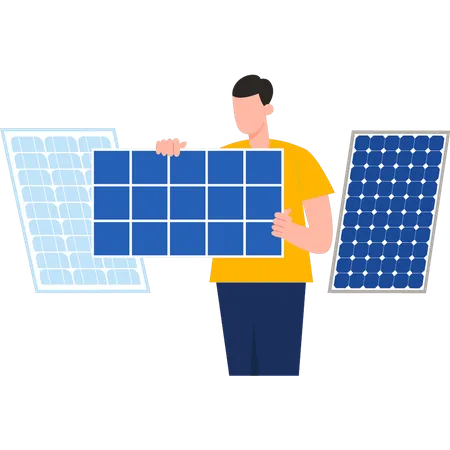Boy is holding solar panel  Illustration
