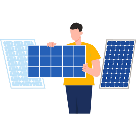 Boy is holding solar panel  Illustration