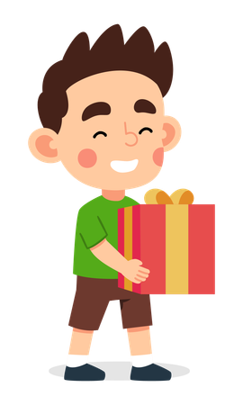 Boy is holding surprise gift  Illustration