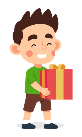 Boy is holding surprise gift  Illustration
