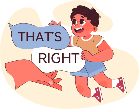 Boy is holding that's right board  Illustration