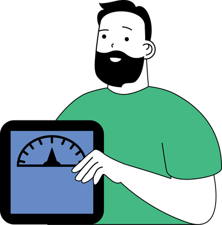 Boy is holding weighing scale  Illustration