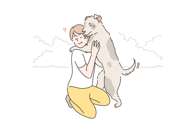 Boy is hugging his pet dog  Illustration