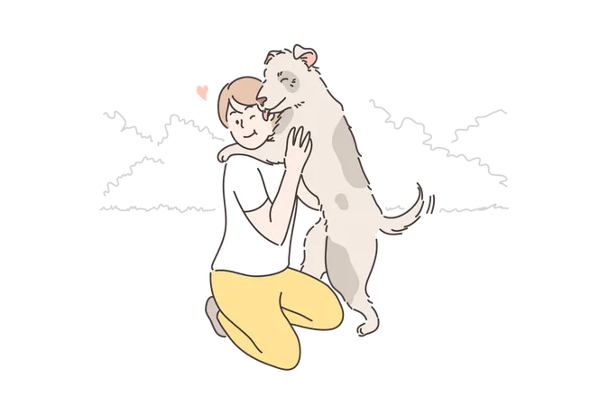 Boy is hugging his pet dog  Illustration