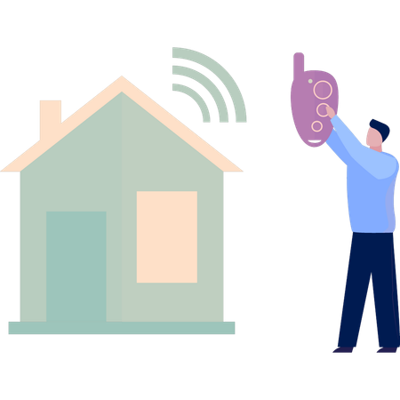 Boy is installing wireless lock for house  イラスト