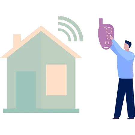 Boy Is Installing Wireless Lock For House イラスト