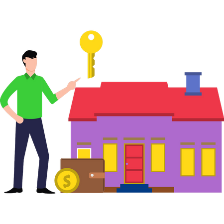 Boy is investing money by buying a house  Illustration