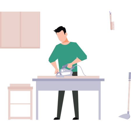 Boy is ironing clothes  Illustration