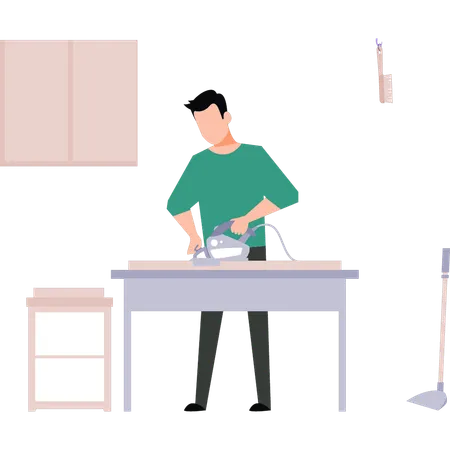 Boy is ironing clothes  Illustration