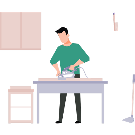 Boy is ironing clothes  Illustration
