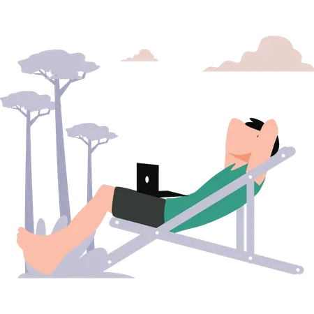 Boy is laying outside  Illustration