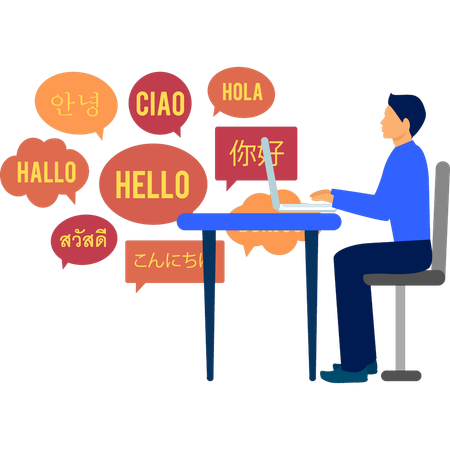 Boy is learning languages  イラスト