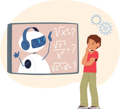 Boy is learning mathematics from chatbot  Illustration