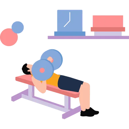 Boy is lifting weights on a bench  Illustration