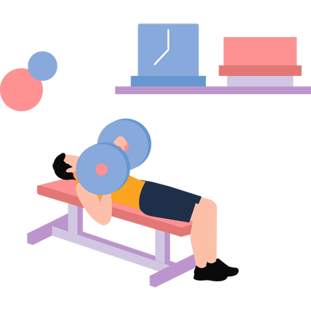 Boy is lifting weights on a bench  Illustration