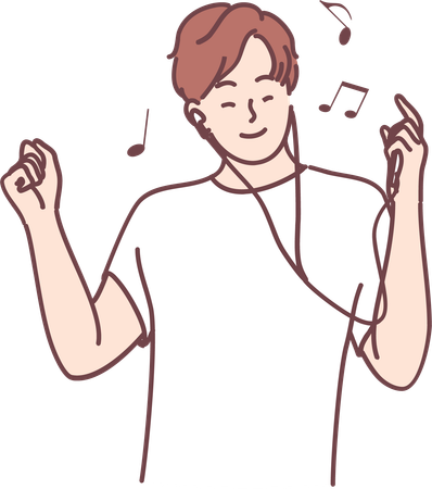 Boy is listening music from earphones  Illustration