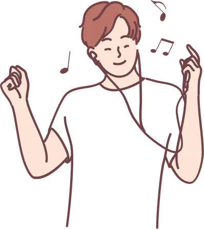 Boy is listening music from earphones  Illustration