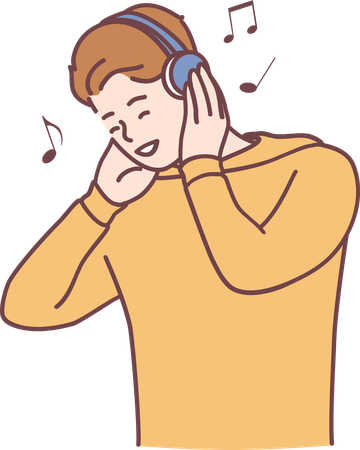 Boy is listening music from headphones  Illustration