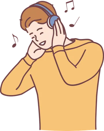 Boy is listening music from headphones  Illustration