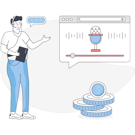 Boy is listening recorded podcast  Illustration