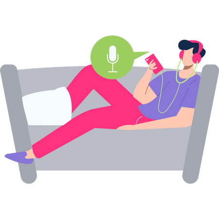 Boy is listening to a podcast on the couch  Illustration