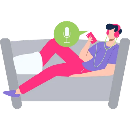 Boy is listening to a podcast on the couch  Illustration