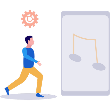 Boy is listening to music on a mobile phone  Illustration