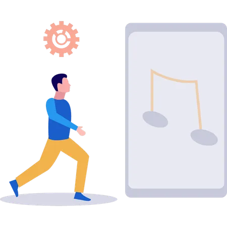 Boy is listening to music on a mobile phone  Illustration