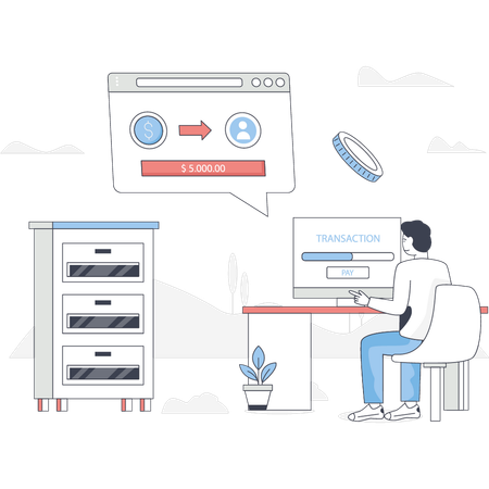 Boy is loading internet money  Illustration