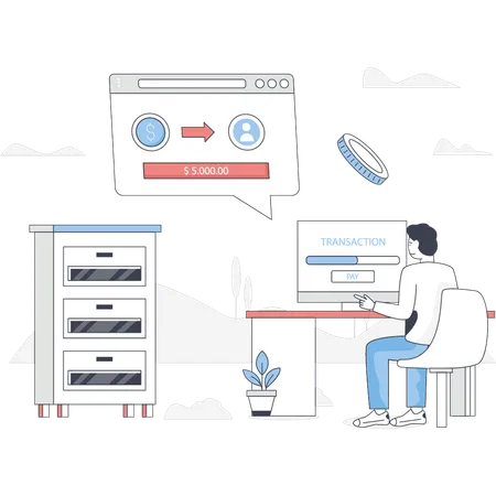 Boy is loading internet money  Illustration