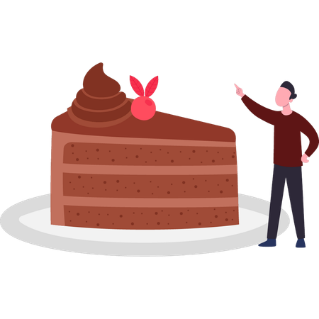 Boy is looking at a piece of cake  イラスト