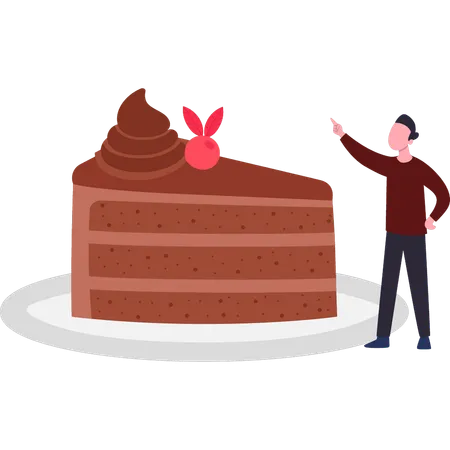Boy is looking at a piece of cake  イラスト