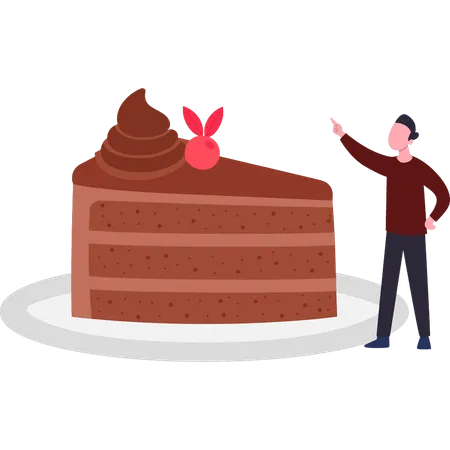 Boy is looking at a piece of cake  Illustration