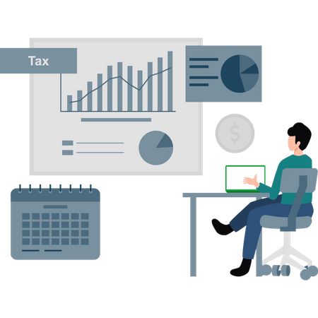 Boy is looking at a tax graph.  Illustration