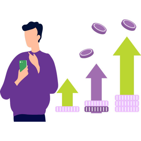 Boy is looking at an income graph  Illustration